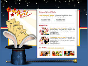 Kids Parties, Children Parties, Free Website Template Four pages with stylesheet & PSD Template